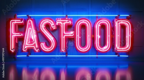 A neon sign that says fast food photo