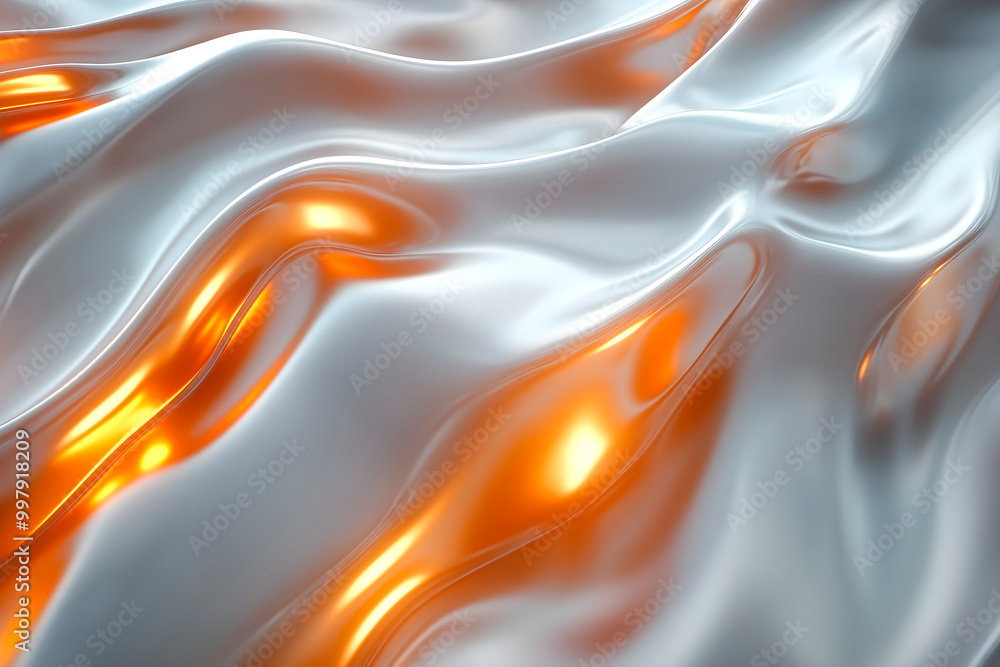 White and orange luminous liquid metal waves background White and orange luminous liquid metal waves background