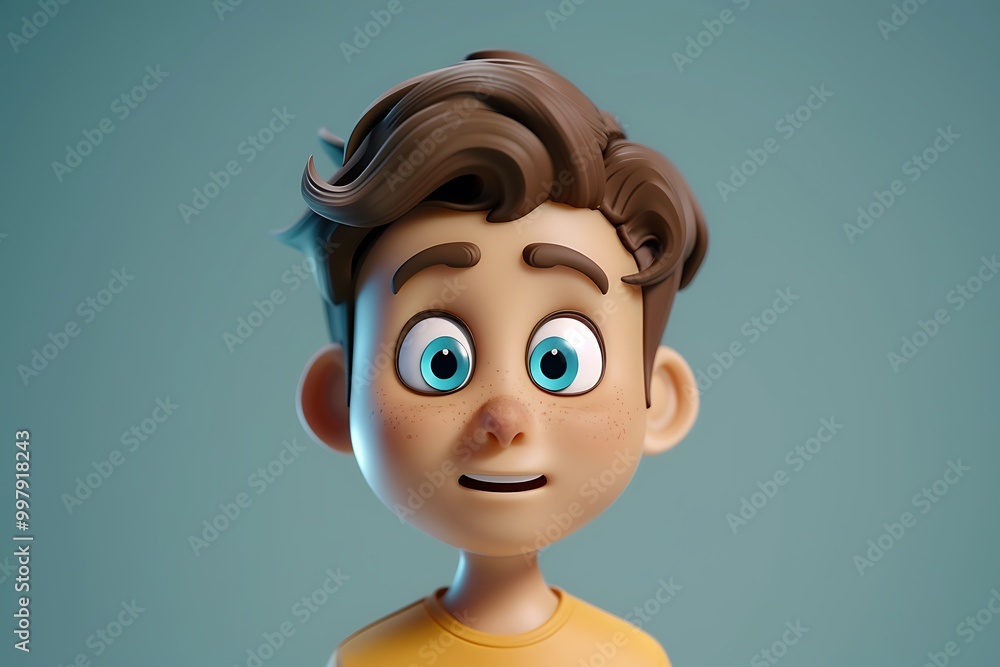 3D Illustration of a Surprised Boy with Blue Eyes and Brown Hair 3D Illustration of a Surprised Boy with Blue Eyes and Brown Hair