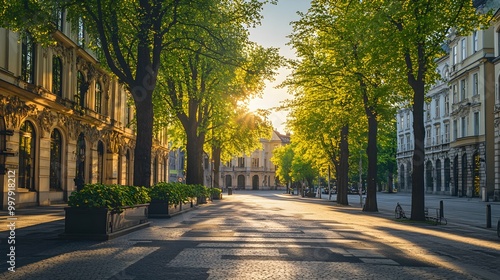 Sunlight Through Trees on Konigsplatz Street in Munich, Germany. photo