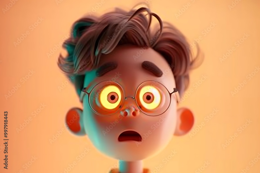 3D Cartoon Illustration of a Boy with Big Eyes and Glasses Looking Surprised 3D Cartoon Illustration of a Boy with Big Eyes and Glasses Looking Surprised