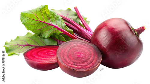 Fresh Red Beetroot with Leaves Isolated on a Transparent Background