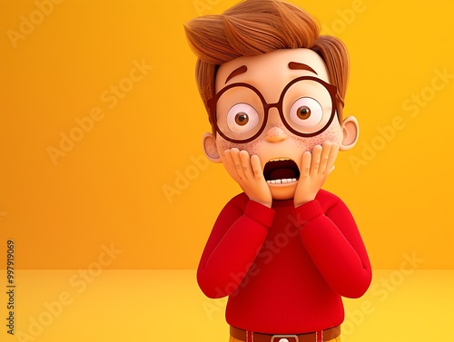 Surprised 3D Cartoon Boy Illustration