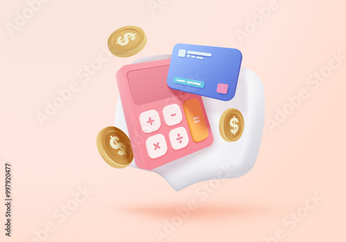 3D credit card financial security for online shopping, financial transactions, online payment credit card with payment protection concept. 3d business finance vector icon render illustrator