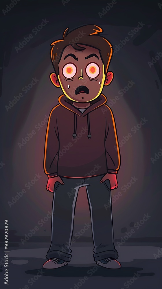 Illustration of a Person with Glowing Eyes Standing in the Dark Illustration of a Person with Glowing Eyes Standing in the Dark