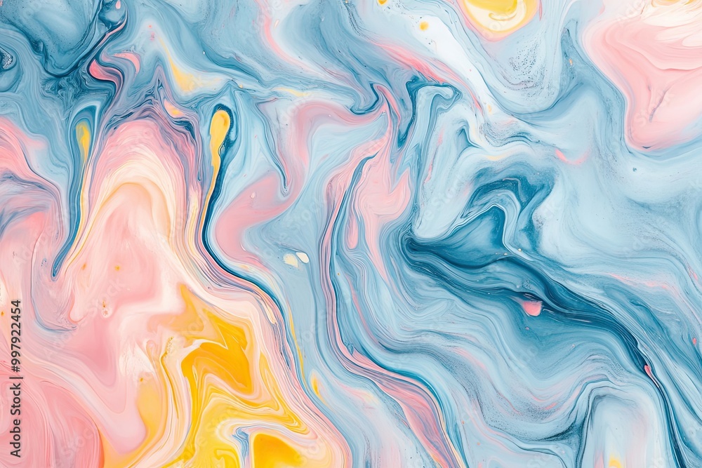 Fototapeta premium Abstract Swirling Blue, Pink, and Yellow Paint