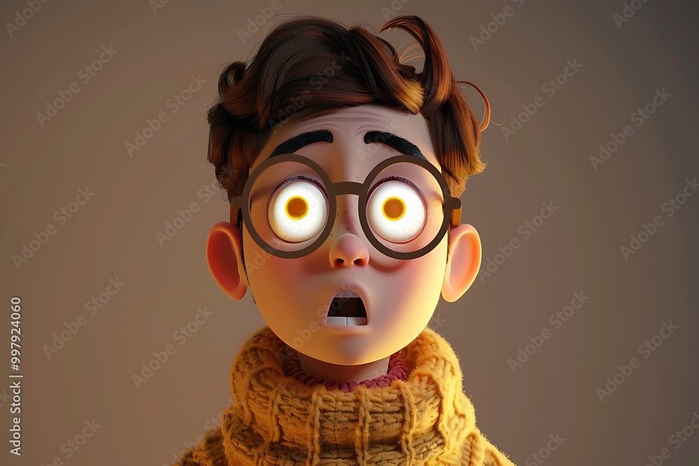 3D Illustration of a Surprised Boy with Glasses Wearing a Yellow Sweater 3D Illustration of a Surprised Boy with Glasses Wearing a Yellow Sweater