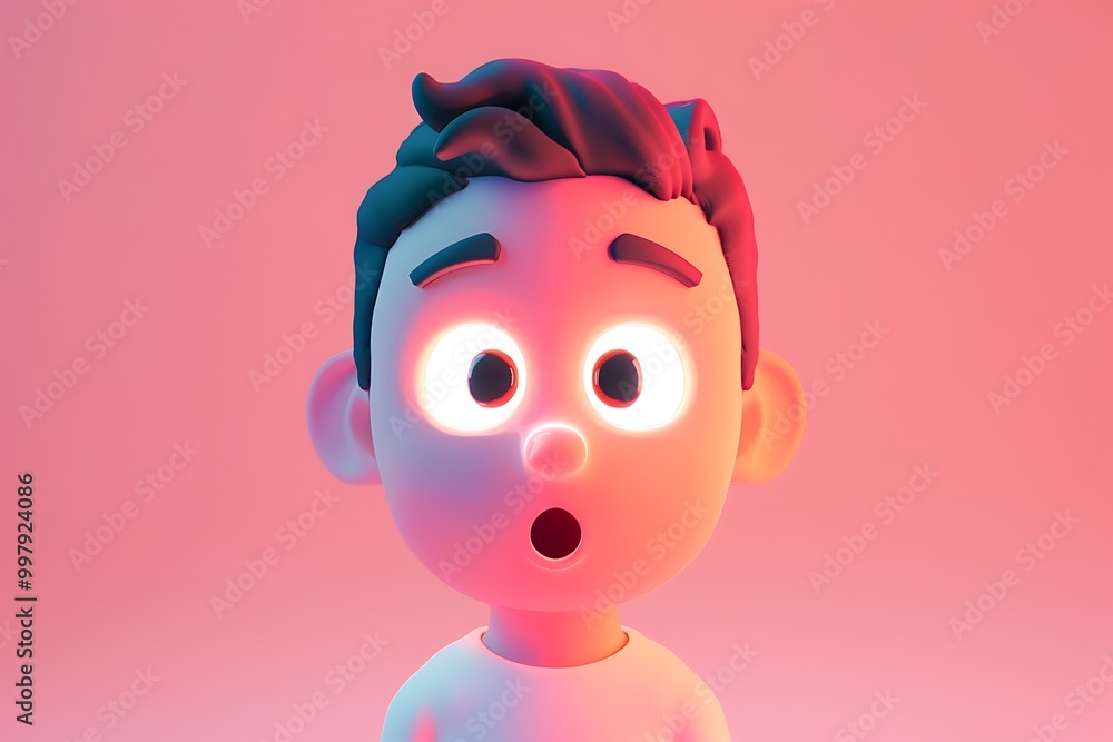 3D Illustration of a Surprised Cartoon Boy with Wide Eyes 3D Illustration of a Surprised Cartoon Boy with Wide Eyes