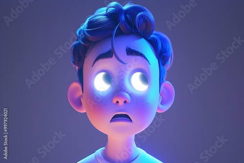 3D Cartoon Illustration of a Boy with Blue Eyes