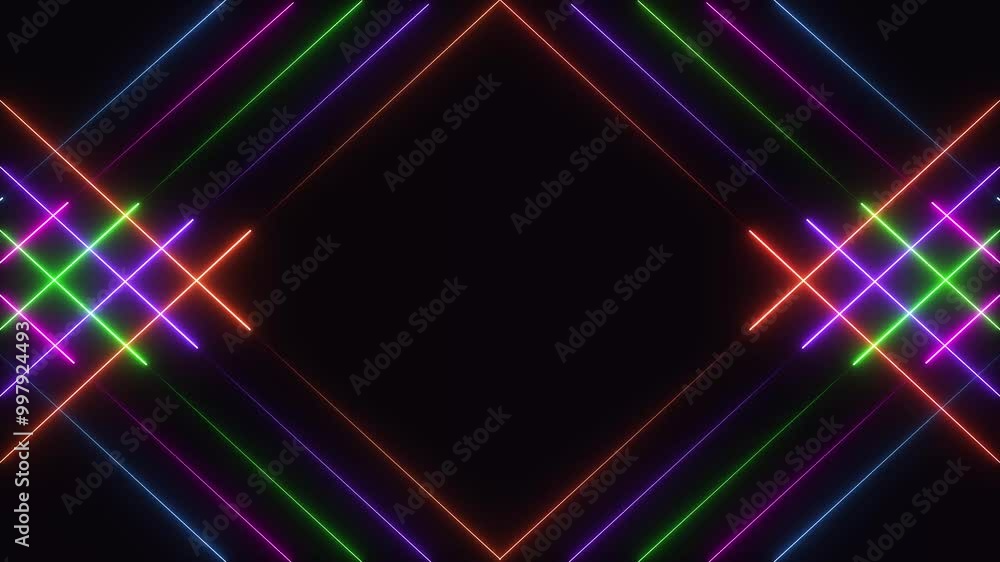 Glowing Neon Lights. Abstract colorful neon line moving background animation. Glowing Neon Lights. Abstract colorful neon line moving background animation.