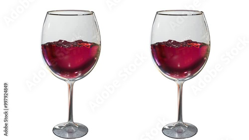 赤ワインのグラス2個　乾杯　揺れる