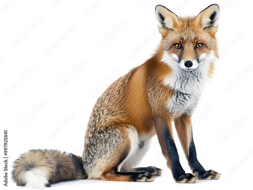 Fototapeta premium red fox sitting isolated on white background