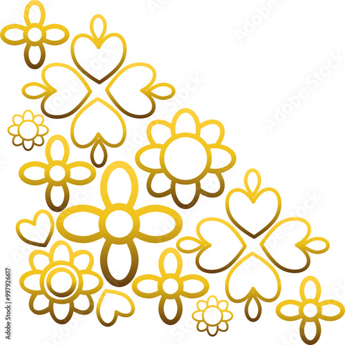 golden flowers border corner 