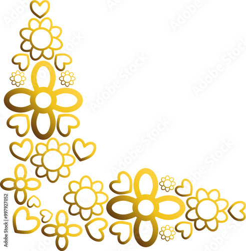 golden flowers border corner 