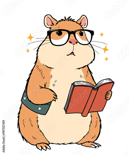 Cute Capybara Rodent Animal Cartoon Reading book Bookworm