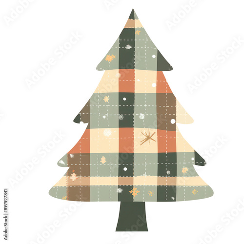 Transparent beautiful checkered christmas decorative tree clipart photo