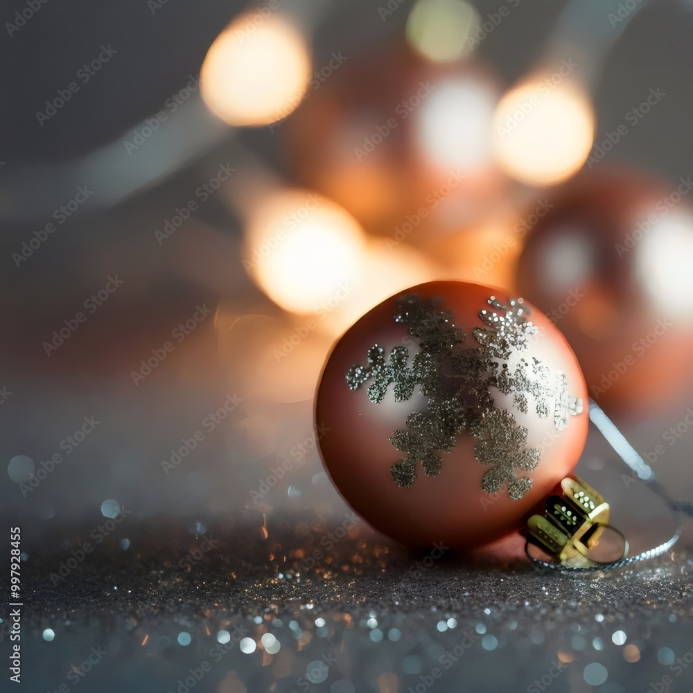 Background with Christmas ball, sparkles and garland lights. 3D illustration. Background with Christmas ball, sparkles and garland lights. 3D illustration.