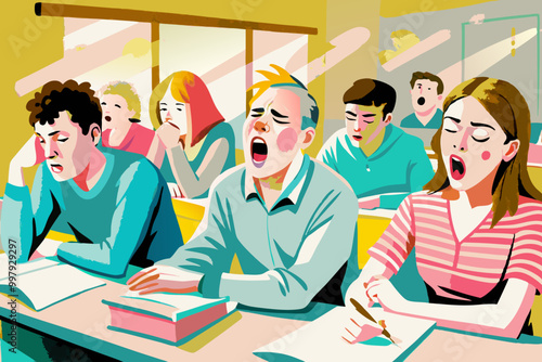 Bored Students Daydreaming in Classroom Illustration