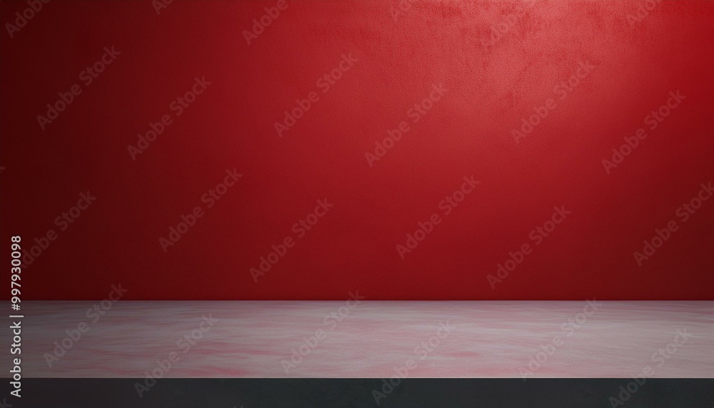 Studio with podium for product presentation. Empty floor and red wall with stand. 3D room with gradient background. Countertop with concrete or marble texture. red background Studio with podium for product presentation. Empty floor and red wall with stand. 3D room with gradient background. Countertop with concrete or marble texture. red background