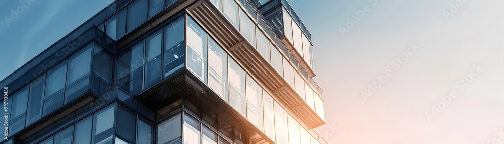 A modern building with sleek glass architecture reflecting the sunset, showcasing contemporary design and urban lifestyle. A modern building with sleek glass architecture reflecting the sunset, showcasing contemporary design and urban lifestyle.