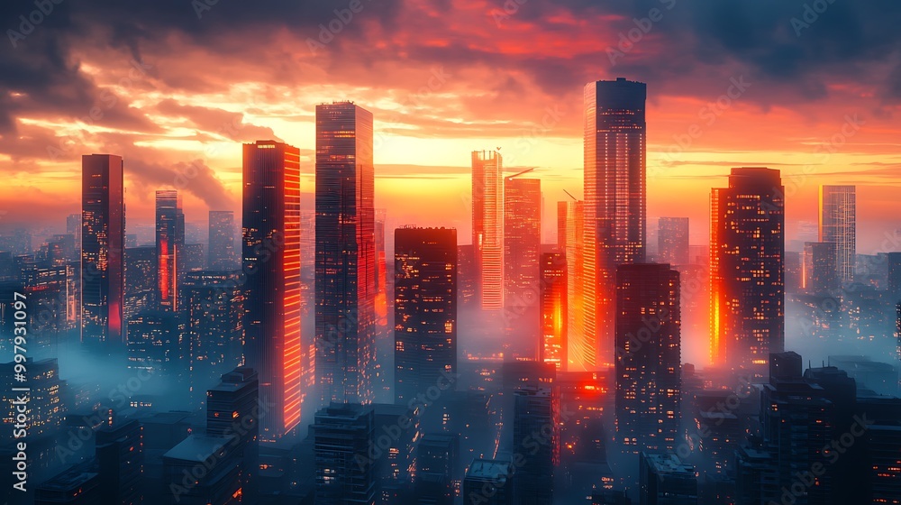Obraz premium Futuristic Cityscape at Sunset