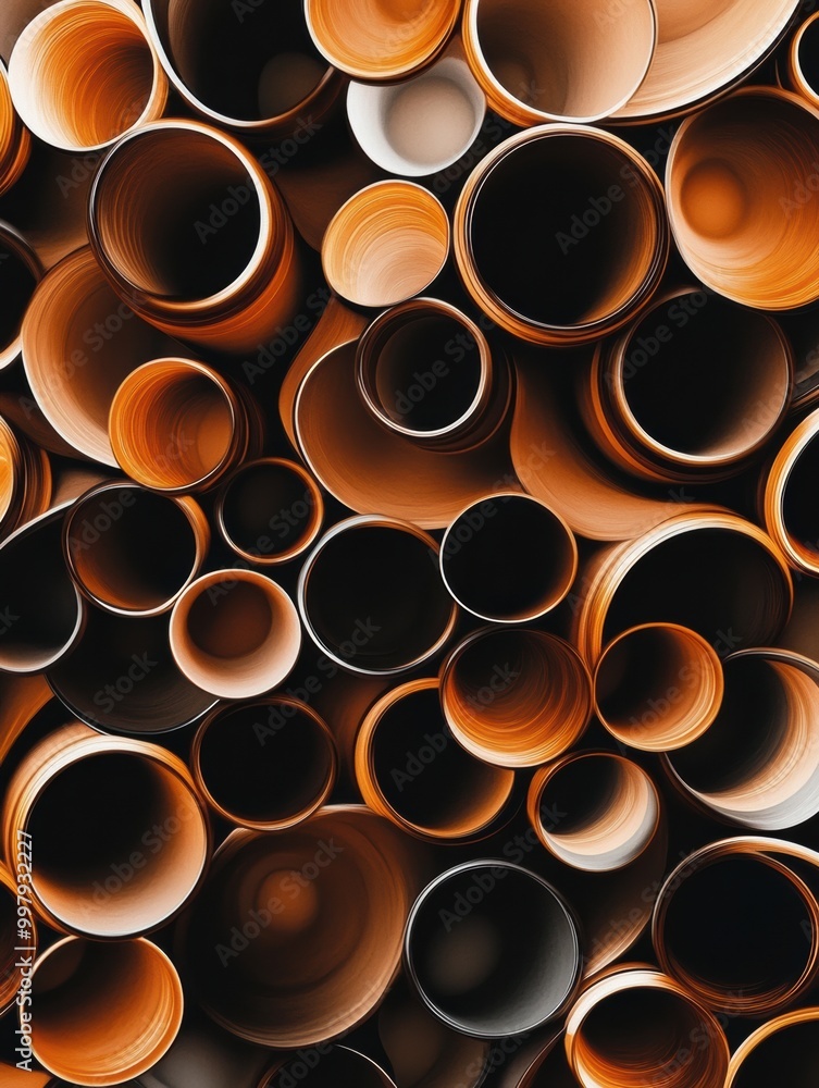 Overlapping coffee cup rings in varying shades of brown form an abstract pattern that provides an organic visual experience. Generative AI Overlapping coffee cup rings in varying shades of brown form an abstract pattern that provides an organic visual experience. Generative AI