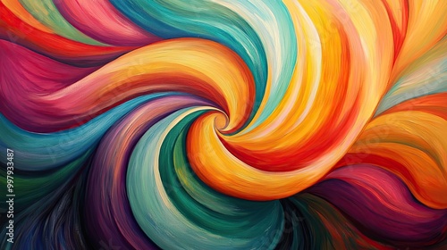 Abstract Painting with Swirling Multicolored Lines photo