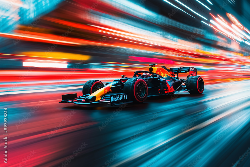 Fast moving racing car on the road. F1 race Fast moving racing car on the road. F1 race