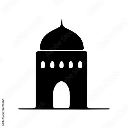 Set of vector Mosque silhouette vector, Islamic religious elements collection, icons for prayer. Islamic religious symbol black and white 