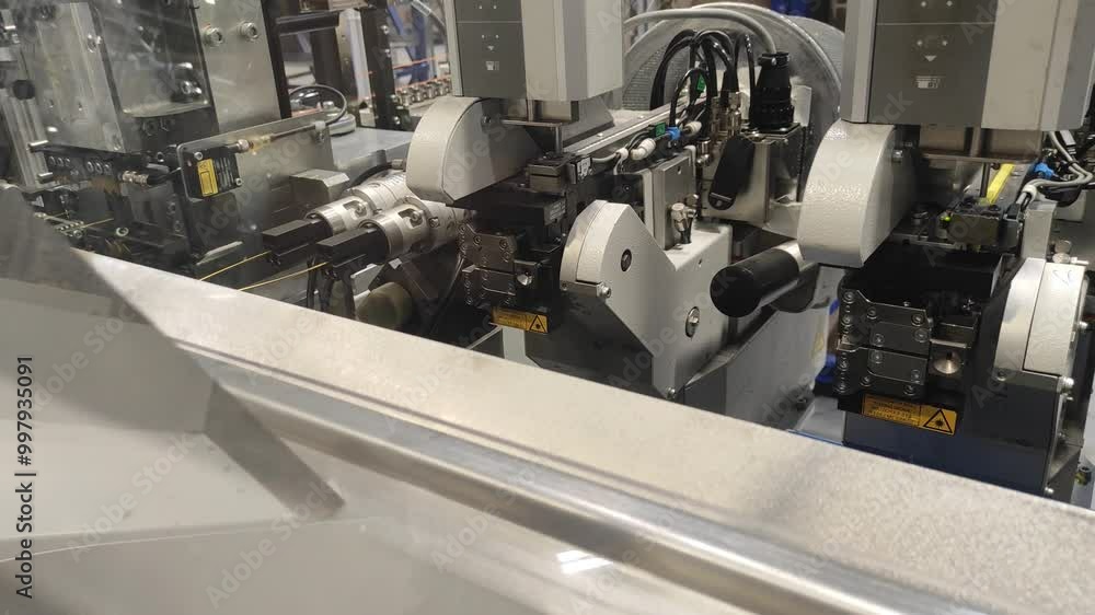 Industry. Production of auto wiring. Robots are automated. Wires and cables Industry. Production of auto wiring. Robots are automated. Wires and cables