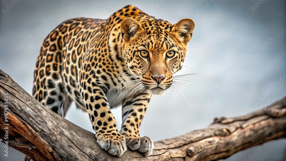Fototapeta premium Fierce leopard ready to pounce from a tree branch
