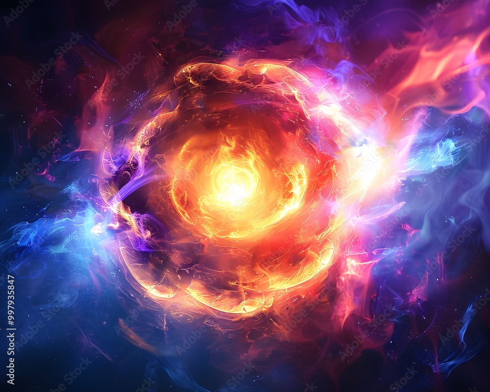 Obraz premium A vibrant cosmic explosion of colors showcasing the beauty of the universe in a mesmerizing swirl of light and energy.