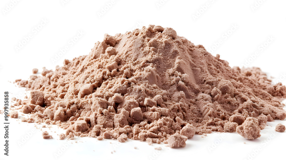 Pile of light brown powder on a white background. Suitable for wellness, spa, beauty, and skincare product concepts. Pile of light brown powder on a white background. Suitable for wellness, spa, beauty, and skincare product concepts.