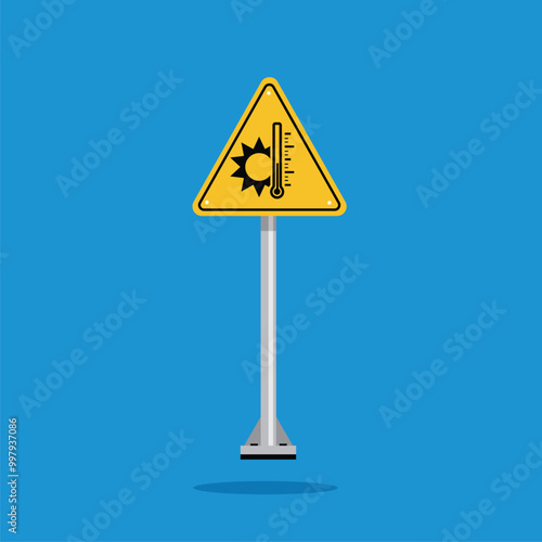 high temperatur warning sign on yellow triangle board. Suitable for posters and web icons 