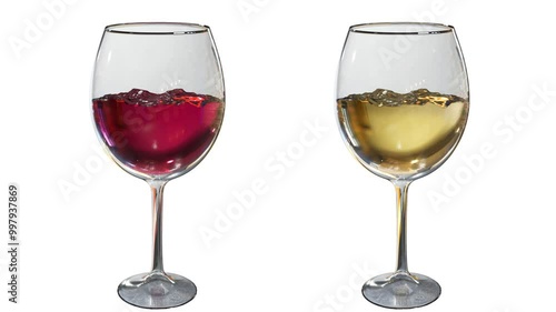 赤ワインと白ワインのグラス2個　乾杯　揺れる