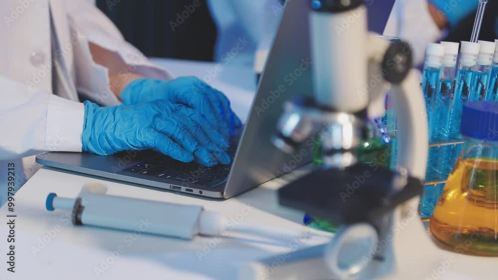 Scientist adjusting microscope, conducting research in a modern laboratory. The lab is equipped with advanced technology, reflecting the cutting edge nature of her work Scientist adjusting microscope, conducting research in a modern laboratory. The lab is equipped with advanced technology, reflecting the cutting edge nature of her work