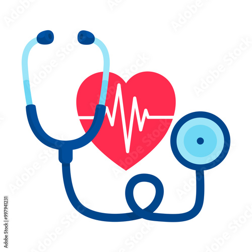 a stethoscope and heart with a heartbeat