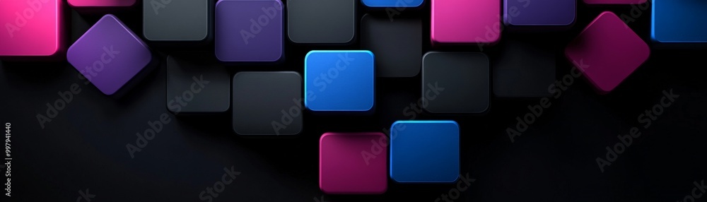 Abstract Geometric Pattern: A captivating backdrop of vibrant, geometric shapes - a symphony of blue, pink, and black squares arranged in a mesmerizing pattern against a dark background. Abstract Geometric Pattern: A captivating backdrop of vibrant, geometric shapes - a symphony of blue, pink, and black squares arranged in a mesmerizing pattern against a dark background.