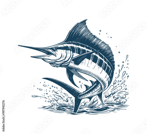 Blue Marlin hand drawn vector illustration