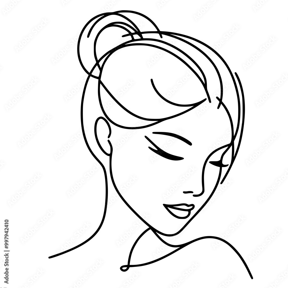 Minimalistic vector outline drawing of a large portrait of a thoughtful girl, ballerina Minimalistic vector outline drawing of a large portrait of a thoughtful girl, ballerina