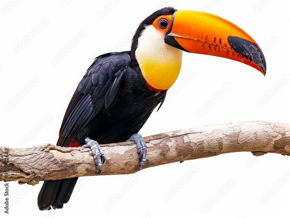 Toucan on Branch with White Background Toucan on Branch with White Background
