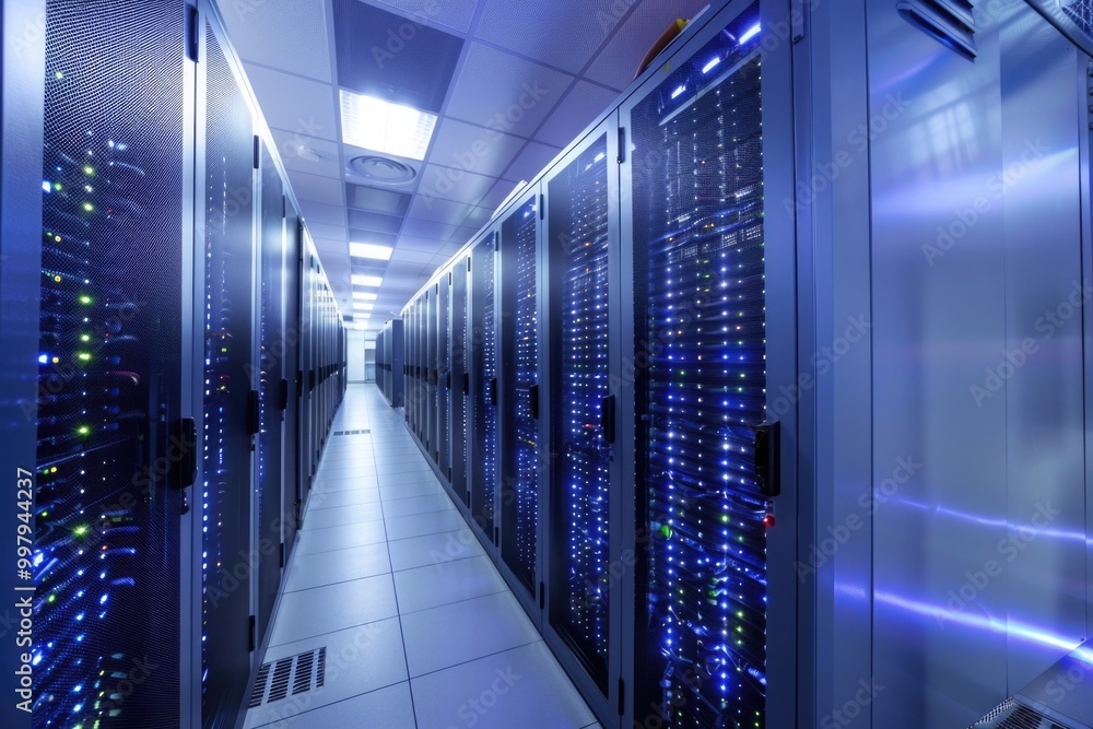 Server Cloud. Interior of Data Center Server Room with Networking Equipment and Racks Server Cloud. Interior of Data Center Server Room with Networking Equipment and Racks