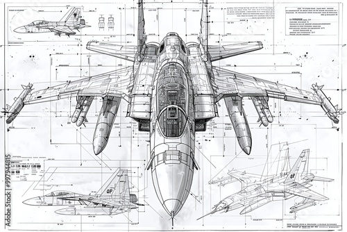 ai generative blueprint of fighter aircraft components