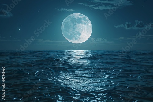 ai generative big moon and waves in the ocean