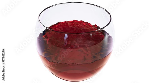 赤い揺れる液体入った丸いグラス