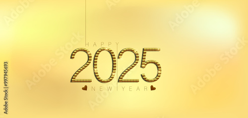 A festive gold background featuring elegant golden numbers celebrating the arrival of the New Year 2025