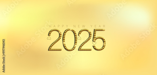 A festive gold background featuring elegant golden numbers celebrating the arrival of the New Year 2025