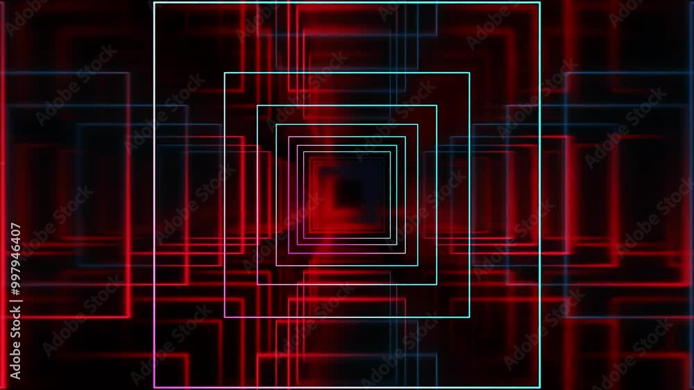 Abstract background 3D animation moving through shiny glass metal and neon lights tunnel, loop Abstract background 3D animation moving through shiny glass metal and neon lights tunnel, loop