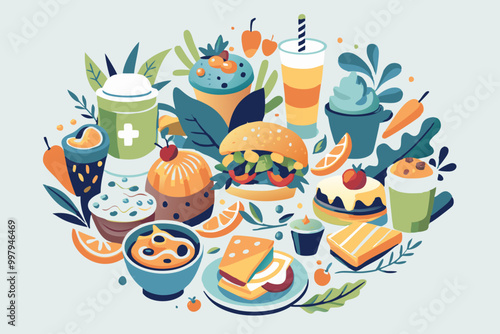 Colorful Illustration of Healthy and Unhealthy Food Choices