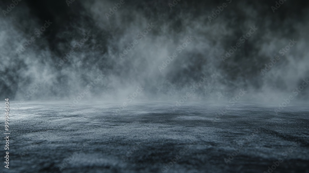 Mysterious misty ground with fog covering a dark surface at nighttime creating an eerie atmosphere for various artistic projects Mysterious misty ground with fog covering a dark surface at nighttime creating an eerie atmosphere for various artistic projects